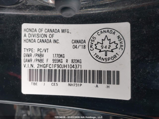 2HGFC1F90JH104371 Honda Civic Touring