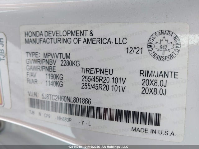 5J8TC2H60NL801866 Acura Rdx A-spec