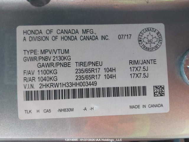 Honda CR-V LX 2017 2HKRW1H33HH003449 Image 9