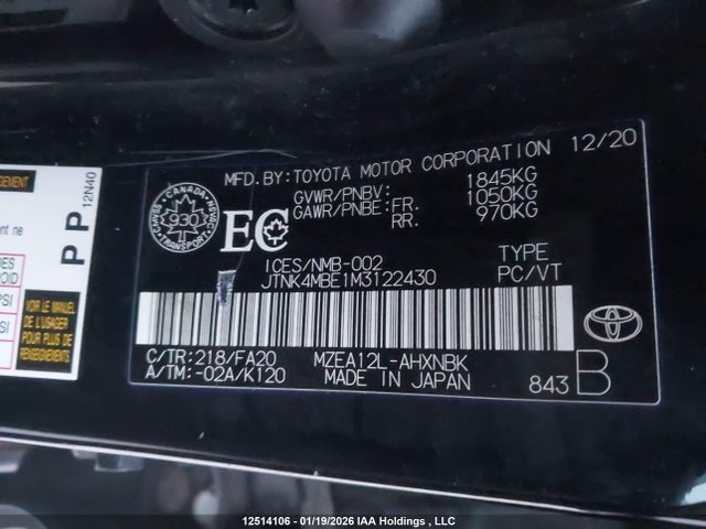 JTNK4MBE1M3122430 Toyota COROLLA SE