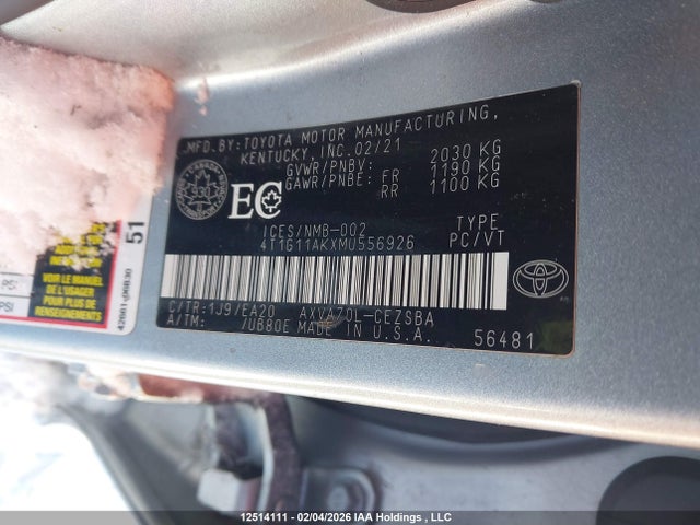 4T1G11AKXMU556926 Toyota Camry
