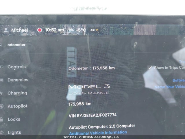 5YJ3E1EA2JF027774 Tesla Model 3 Long Range/mid Range