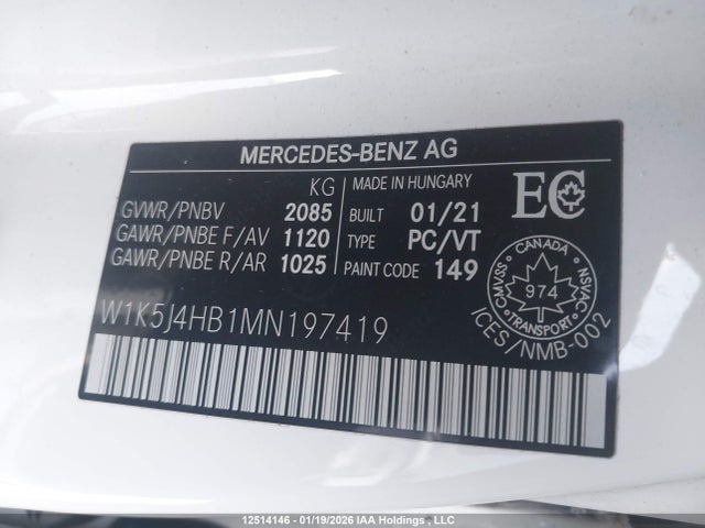 W1K5J4HB1MN197419 Mercedes-Benz CLA 250 4MATIC