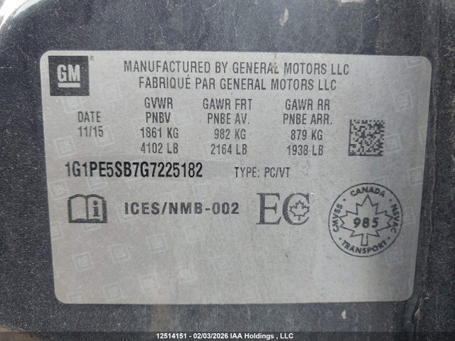 1G1PE5SB7G7225182 Chevrolet Cruze Limited 1lt
