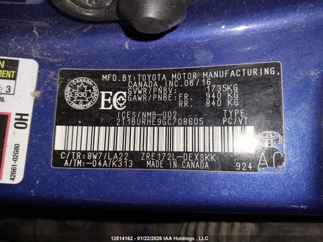 2T1BURHE9GC708605 Toyota Corolla