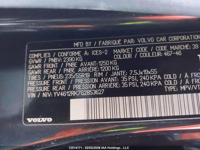 YV4612RK7G2853627 Volvo Xc60 T5/premier