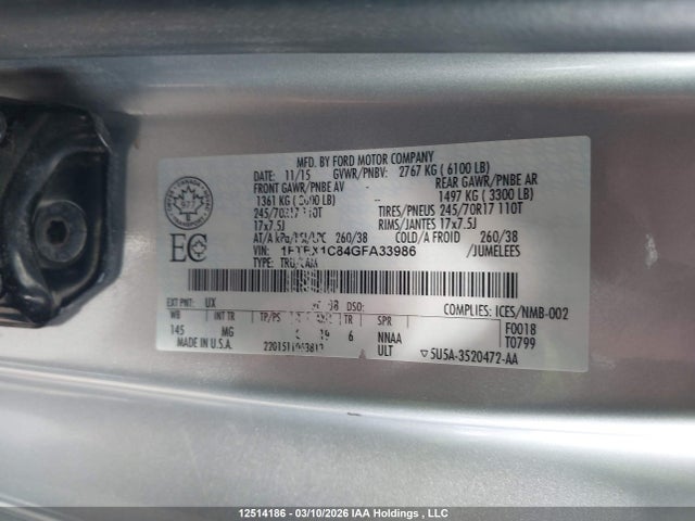 2016 Ford F-150 Xlt მანქანა იყიდება აუქციონზე, vin: 1FTEX1C84GFA33986, აუქციონის ნომერი: 12514186