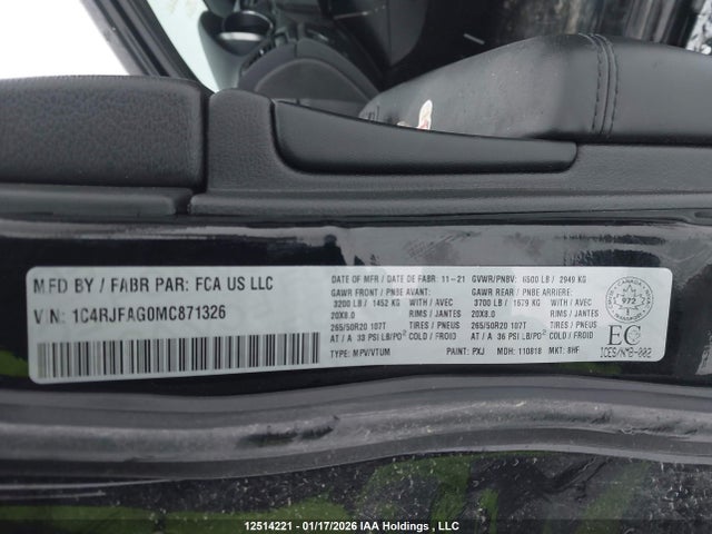 1C4RJFAG0MC871326 Jeep Grand Cherokee Altitude