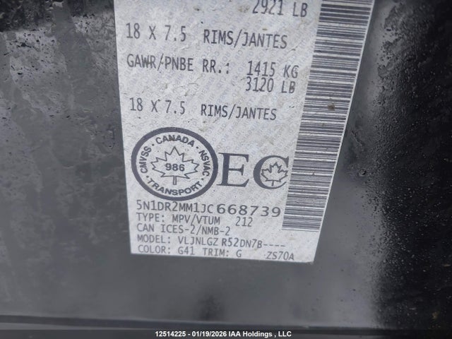 5N1DR2MM1JC668739 Nissan Pathfinder S/sv/sl/platinum