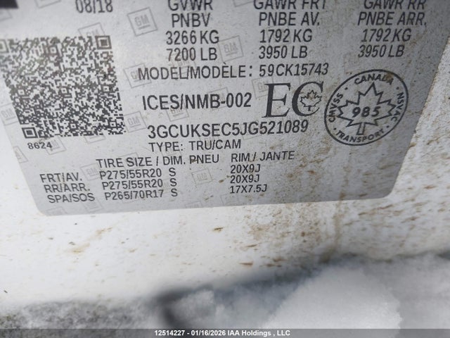 3GCUKSEC5JG521089 Chevrolet Silverado 1500 2lz