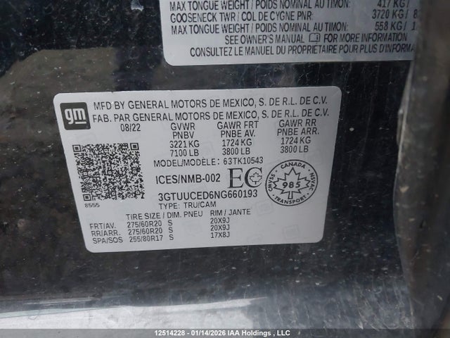 3GTUUCED6NG660193 GMC Sierra K1500 Elevation