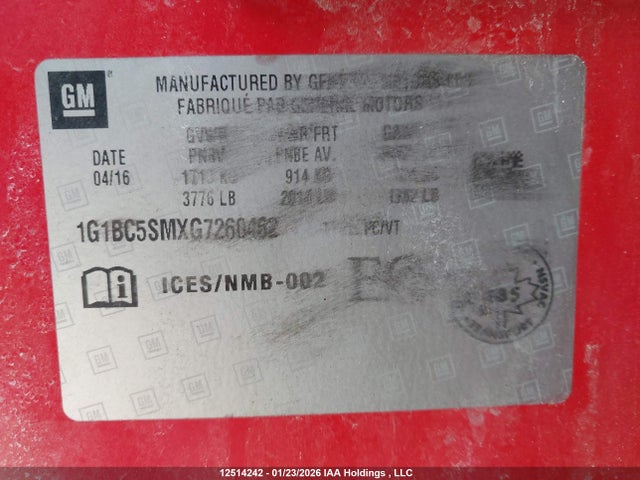 1G1BC5SMXG7260462 Chevrolet le2 - di: direct injection, alum, vvt, gen i, gmna