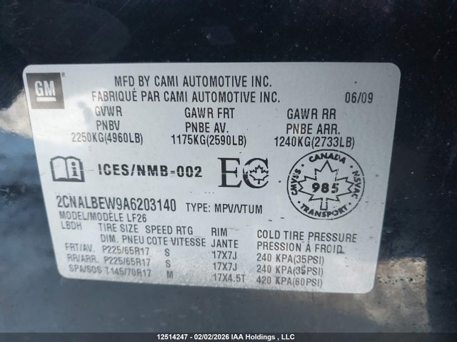 Продаж на аукціоні авто 2010 Chevrolet Equinox Ls, vin: 2CNALBEW9A6203140, номер лоту: 12514247