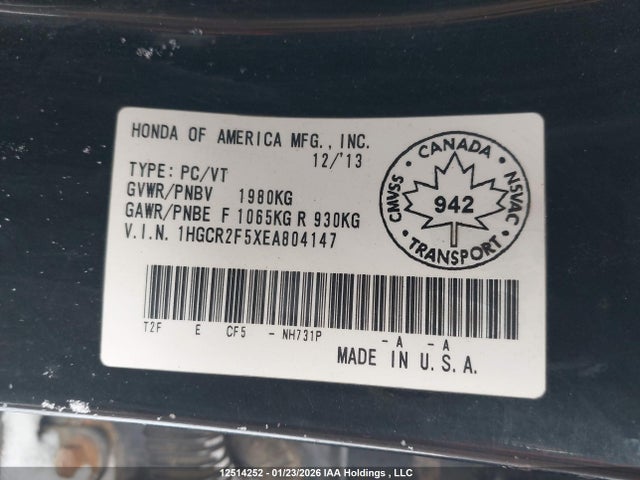 Продаж на аукціоні авто 2014 Honda Accord, vin: 1HGCR2F5XEA804147, номер лоту: 12514252