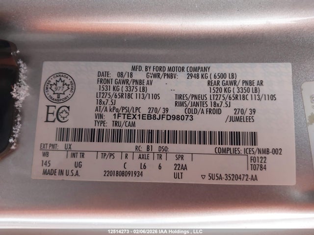 1FTEX1EB8JFD98073 Ford F-150