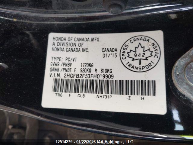 2015 Honda Civic Ex მანქანა იყიდება აუქციონზე, vin: 2HGFB2F53FH019909, აუქციონის ნომერი: 12514275
