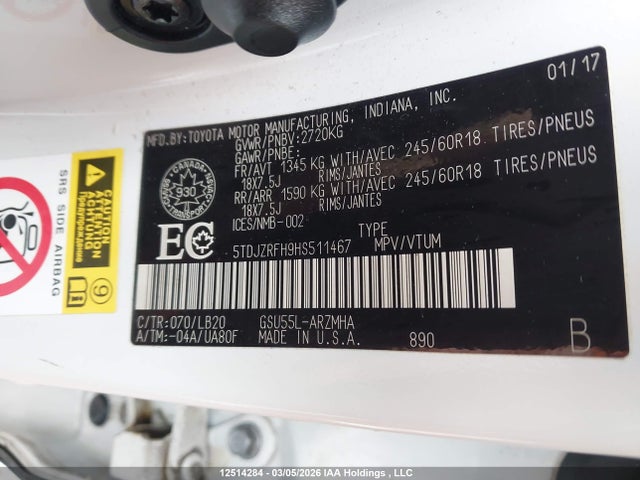 5TDJZRFH9HS511467 Toyota Highlander