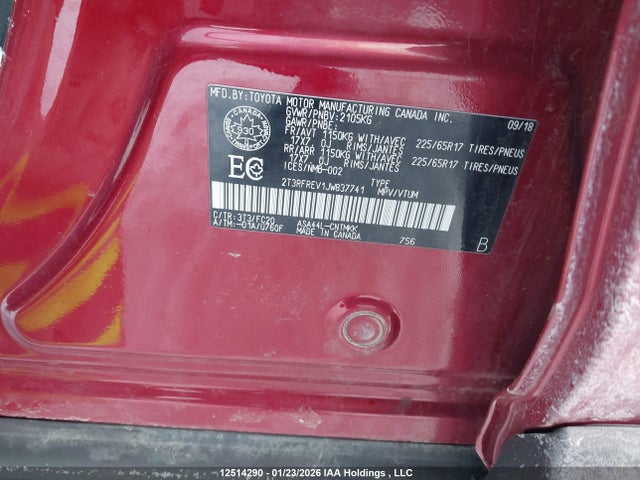 12514290 :رقم المزاد ، 2T3RFREV1JW837741 vin ، 2018 Toyota Rav4 Adventure/xle مزاد بيع