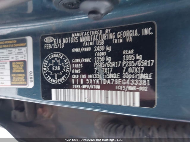 5XYKTDA73EG433381 KIA Sorento Lx V6