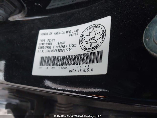 1HGCR2F55GA807704 Honda Accord Sport