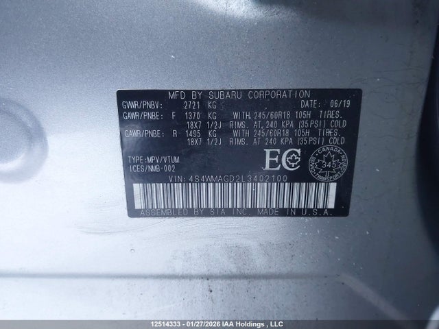 4S4WMAGD2L3402100 Subaru Ascent