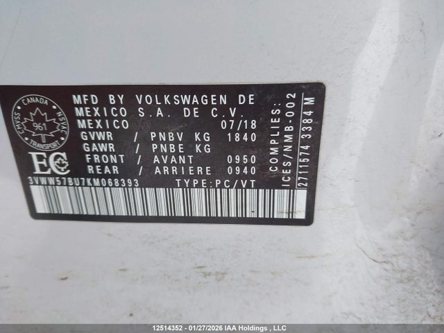 3VWW57BU7KM068393 Volkswagen Jetta 1.4 Tsi Highline