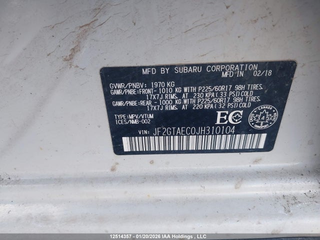 Aukcja sprzedaży 2018 Subaru Crosstrek Premium, vin: JF2GTAEC0JH310104, numer aukcji: 12514357