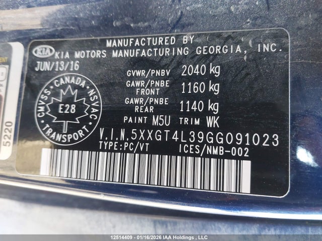 5XXGT4L39GG091023 KIA Optima Lx