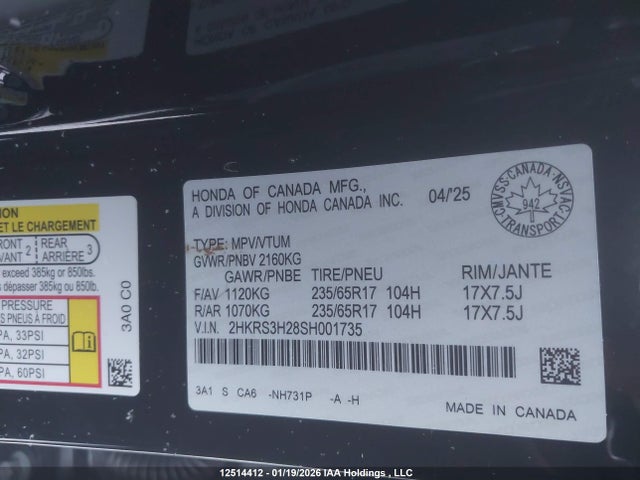 2HKRS3H28SH001735 Honda CR-V