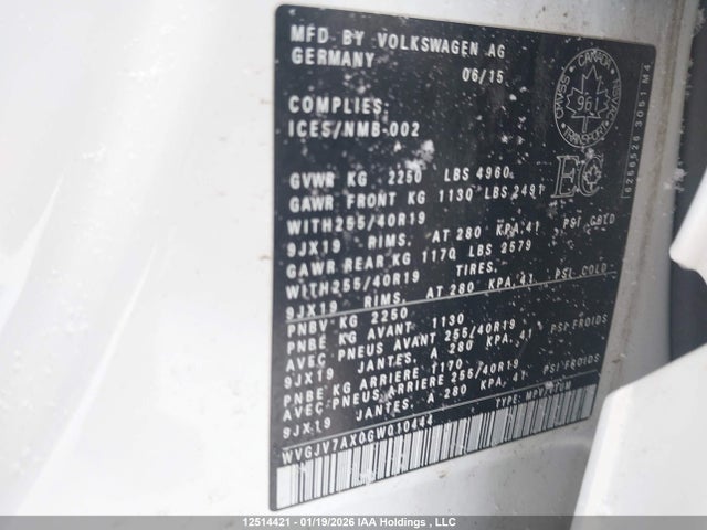 WVGJV7AX0GW010444 Volkswagen Tiguan Comfort/high/r-line/sp Ed