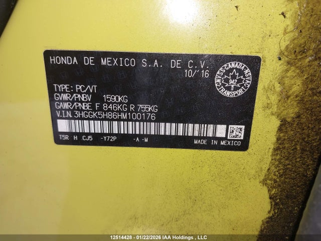 3HGGK5H86HM100176 Honda Fit Ex-l Navi