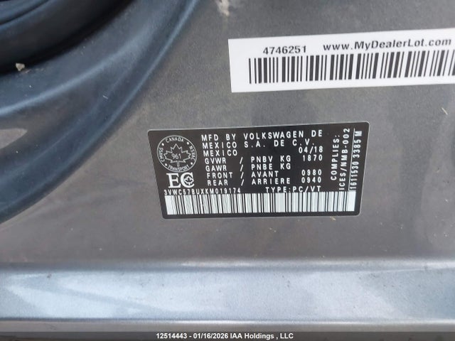 3VWC57BUXKM019174 Volkswagen Jetta S/se/r-line