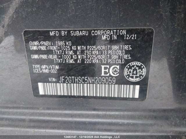JF2GTHSC5NH209059 Subaru Crosstrek Convenience/outdoor