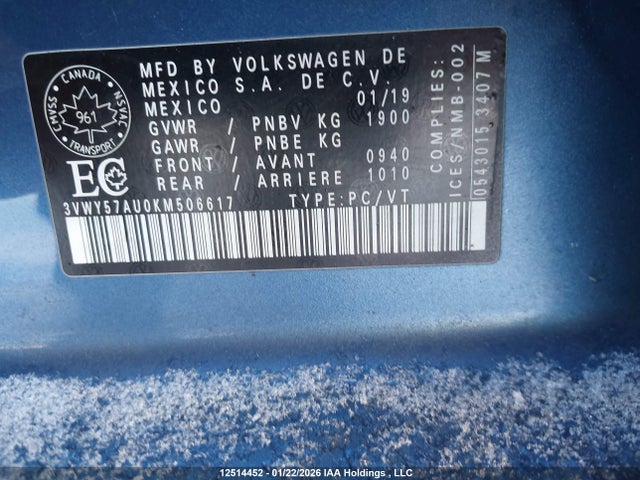 3VWY57AU0KM506617 Volkswagen Golf Sportwagen 1.4 Tsi Comfortline/1.4 Tsi Highline