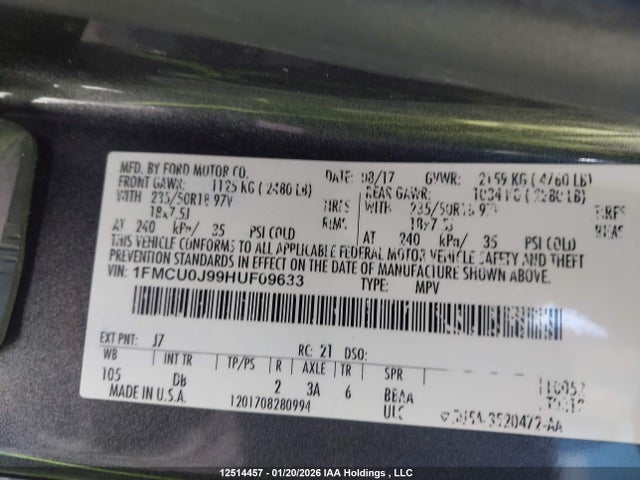 1FMCU0J99HUF09633 Ford Escape Titanium