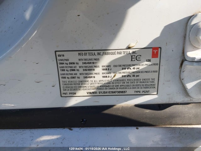 5YJSA1E26KF309837 Tesla MODEL S