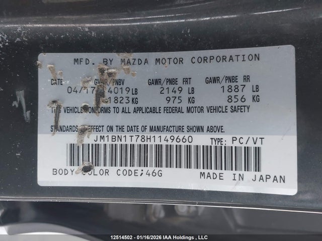 JM1BN1T78H1149660 Mazda 3 SE