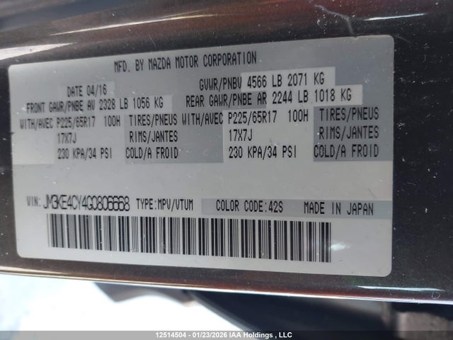 JM3KE4CY4G0806668 Mazda Cx-5 Touring
