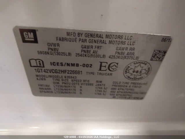 1GT42VCG2HF226681 GMC SIERRA 3500HD