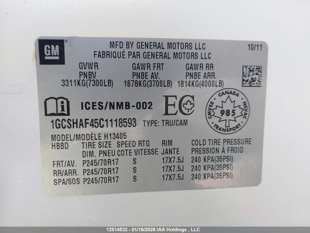 2012 Chevrolet Express G1500 მანქანა იყიდება აუქციონზე, vin: 1GCSHAF45C1118593, აუქციონის ნომერი: 12514532