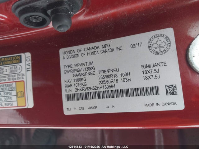 2HKRW2H52HH139594 Honda CR-V EX