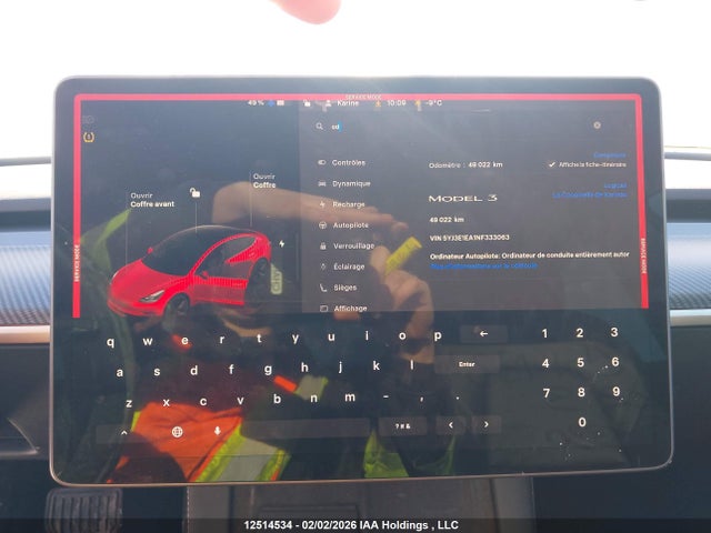 5YJ3E1EA1NF333063 Tesla Model 3 Rwd/standard Range