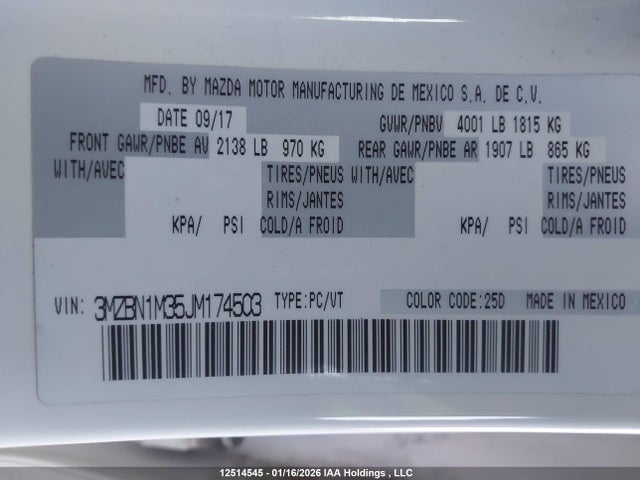 3MZBN1M35JM174503 Mazda Mazda3 Gt
