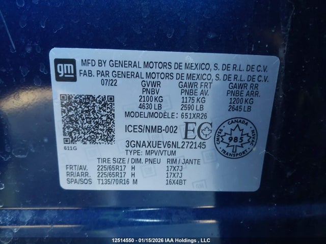 3GNAXUEV6NL272145 Chevrolet EQUINOX LT