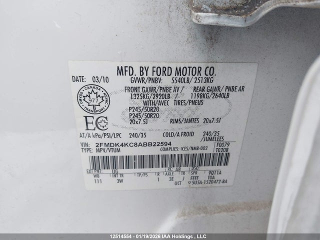 12514554 :رقم المزاد ، 2FMDK4KC8ABB22594 vin ، 2010 Ford Edge Limited مزاد بيع