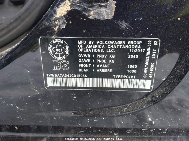 1VWBA7A34JC015055 Volkswagen Passat 2.0 Tsi Comfortline