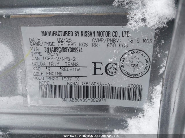 3N1AB8CV8SY309974 Nissan SENTRA SV