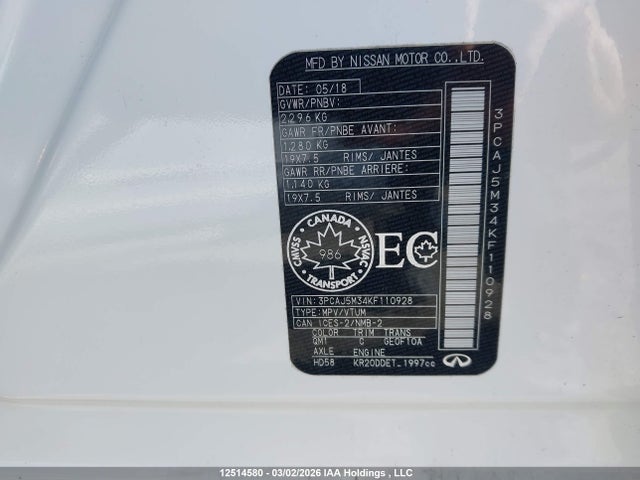 Aukcja sprzedaży 2019 Infiniti Qx50 Essential/pure, vin: 3PCAJ5M34KF110928, numer aukcji: 12514580
