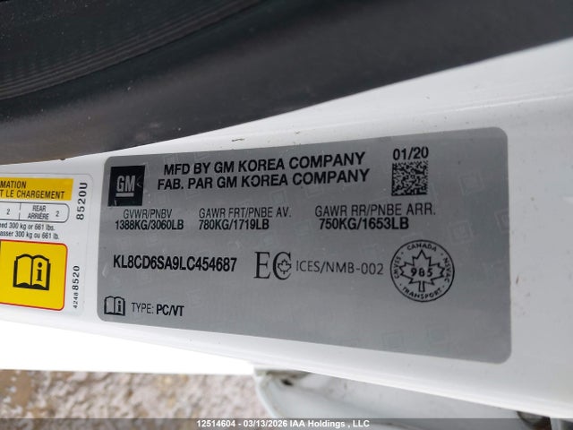 Aukcja sprzedaży 2020 Chevrolet Spark, vin: KL8CD6SA9LC454687, numer aukcji: 12514604
