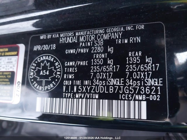 5XYZUDLB7JG573621 Hyundai SANTA FE SPORT